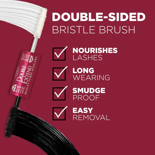 Vista 4 de L'Oreal Paris Makeup Double Extend Tubing Mascara, máscara de 2 pasos para alargar, a prueba de manchas, negro, paquete de 2