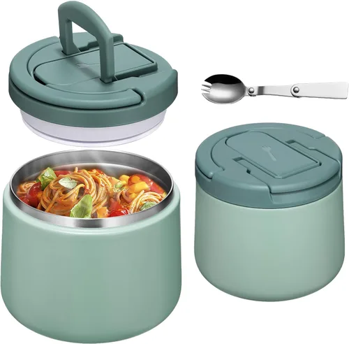 Vista 19 de Tarro aislado al vacío de 14 onzas con tapa de hebilla, termo de sopa para niños de comida caliente, boca ancha, a prueba de fugas, de acero