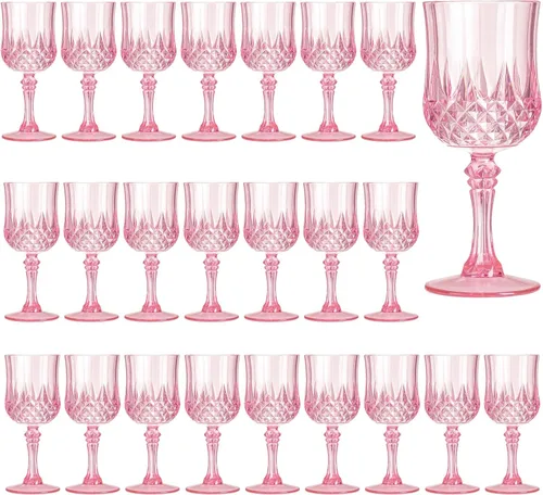 Vista 22 de Copas de vino de plástico de 7 onzas, 10 vasos de vino reutilizables ámbar, copas de champán vintage, copas de agua de cristal de plástico