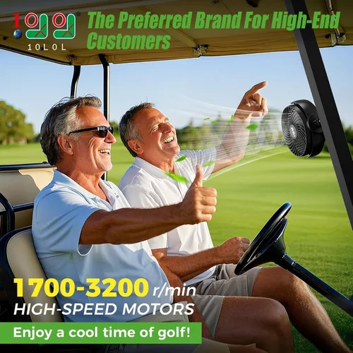 Vista 2 de 10L0L Ventilador magnético para carrito de golf recargable, 10000 mAh N54 Ventilador de enfriamiento portátil con 3 velocidades, cabezal giratorio