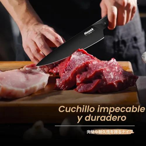 Vista 2 de Huusk Cuchillo de chef de 8 pulgadas, cuchillos de cocina Gyuto de acero Negro