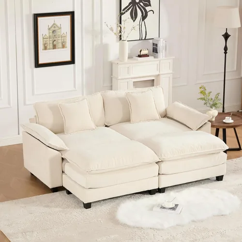 Vista 190 de Sofá seccional modular beige de 117.3", sofás seccionales grandes de 3 plazas para sala de estar, sofá nube oversized de tela chenille con otomana