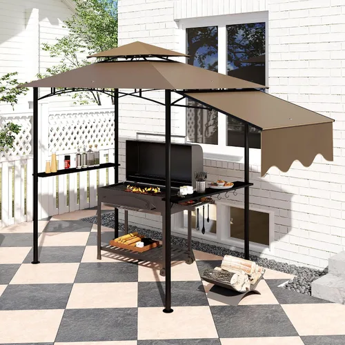 Vista 9 de Outsunny Gazebo de parrilla de 8' x 5' Toldo lateral de doble nivel, 6