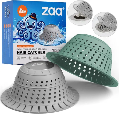 Vista 10 de zaa - Recogedor de pelo de drenaje de bañera, 2 paquete de protector de drenaje plegable de silicona para desagües emergentes y regulares de ducha