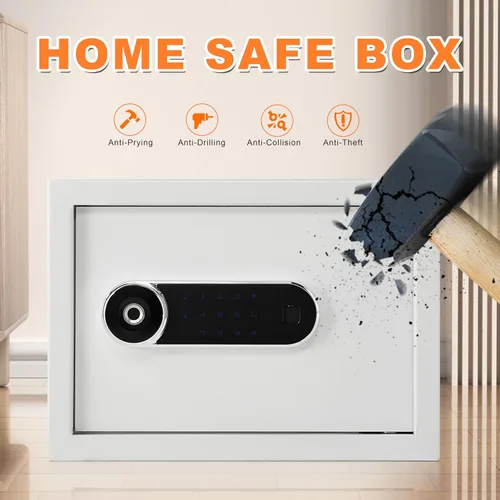 Vista 4 de Caja de seguridad para el hogar Caja de seguridad de lujo para joyas con bloqueo por huella dactilar y teclado, estante removible, de alta seguridad