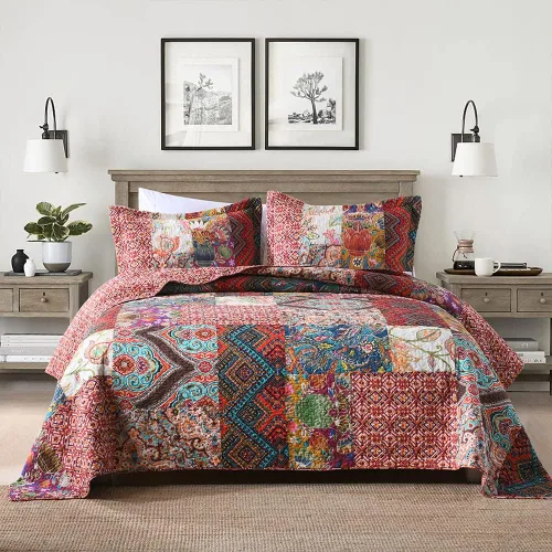 Vista 11 de Autumn Dream - Juego de colchas de algodón, juego de cubrecama reversible, conjunto de cubrecamas, edredón de confort, estampado floral vintage
