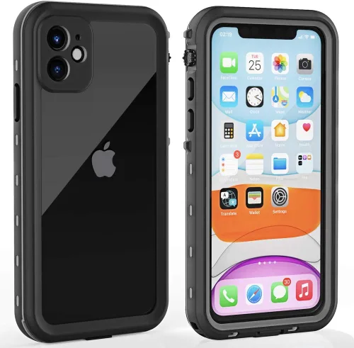 Vista 8 de Funda impermeable para iPhone 11 con protector de pantalla, protector de cuerpo completo, a prueba de golpes, a prueba de polvo, a prueba de Negro