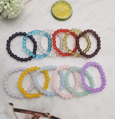 Vista 6 de SAMOCO 24 pulseras elásticas de cuentas de 0.315in, hechas a mano, redondas, de cristal, para mujer, multicolor, mate, pulsera elástica