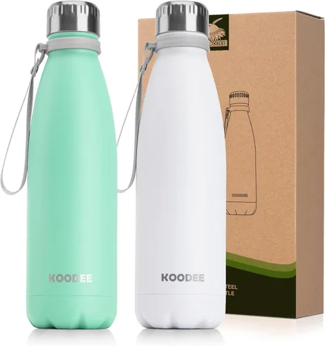 Vista 35 de koodee Botella de agua aislada (paquete de 2) botella de agua de doble pared de acero inoxidable 18/8, botella térmica de viaje con forma de cola