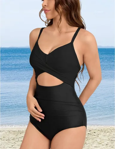 Vista 3 de TcIFE Traje de baño de una pieza para mujer, con control de barriga, cintura alta, con lazo en la espalda