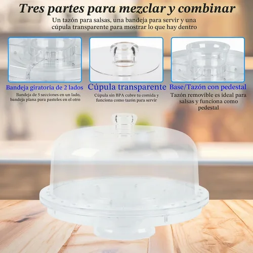 Vista 4 de 7in1 Rotating Multifunctional Acrylic Cake Stand with Lid & Cake Turntable