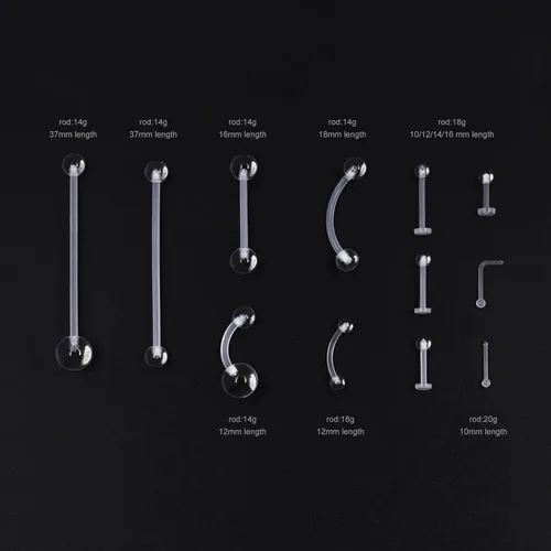 Vista 4 de PiercingArt 36pcs Clear Piercing Retainers Bioflex Nose Tongue Nipple Belly Rings Eyebrow Lip Nose Studs Cartilage Tragus Earring Retainer