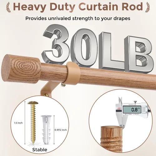 Vista 4 de Barras de cortina de madera, barra decorativa ajustable de 1 pulgada estilo granja rústico, barra de cortina bohemia resistente para ventanas de 28