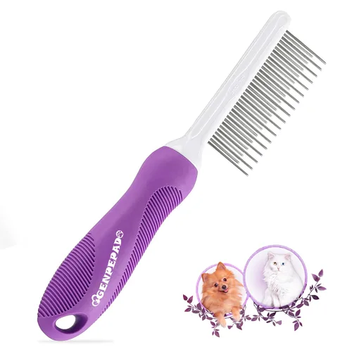 Vista 8 de GENPEPADO Peine de aseo para perros y gatos con dientes finos de metal de acero inoxidable largos y cortos para desenredar el cabello enmarañado
