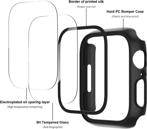 Vista 2 de JERXUN Paquete de 6 fundas con protector de pantalla de vidrio templado para Apple Watch Series 3, Series 2, Series 1 de 38 mm, parachoques rígido
