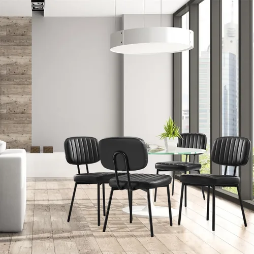 Vista 2 de Juego de 2 sillas de comedor, modernas sillas de cocina tapizadas de mediados de siglo con asiento acolchado de piel sintética y patas de metal