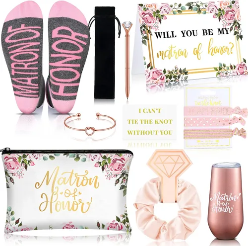 Vista 14 de Yexiya Juego de 13 piezas de regalo de caja de propuesta de dama de honor, regalo con texto en inglés "Will You Be My Maid of Honor", de acero