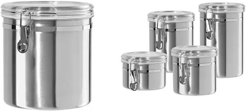 Vista 17 de Oggi Recipiente de cocina de acero inoxidable de 26 onzas líquidas, negro - Tapa hermética con cierre, parte superior transparente - Ideal