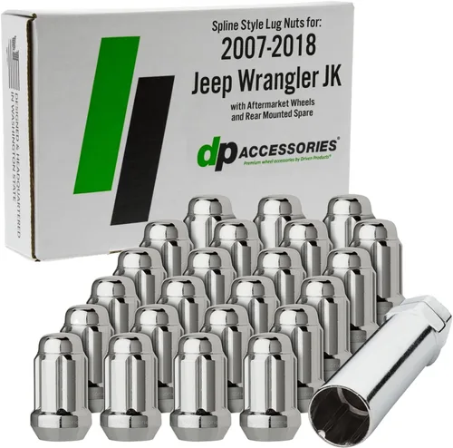 Vista 8 de DPAccessories Tuercas de llanta compatibles con Jeep Wrangler JK 2007-2018 Estilo estriado negro Solo ruedas de aluminio del mercado