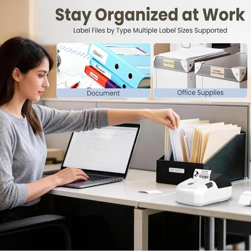Vista 9 de Impresora térmica portátil, máquina etiquetadora Bluetooth con cinta, código de barras y modo de impresión de recibos pequeños, USB inalámbrico