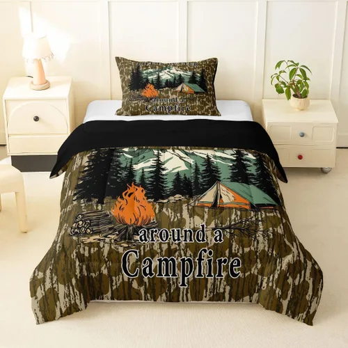 Vista 12 de Erosebridal American Flag Twin Comforter Set Army Green Camo Bedding Set for Kids Boys Girls Bear Claw Hunting Theme Bed Set Camoflage Camping