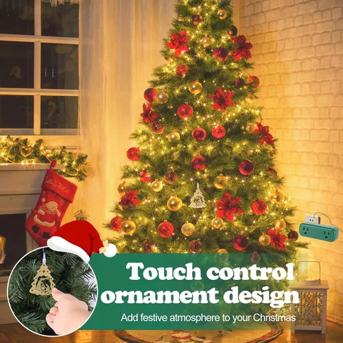 Vista 5 de Interruptor de Luz Táctil en Forma de Árbol de Navidad Decoración Colgante Enchufe Universal de 3 Pines Cable de 118.1 pulgadas Potencia Total 120V