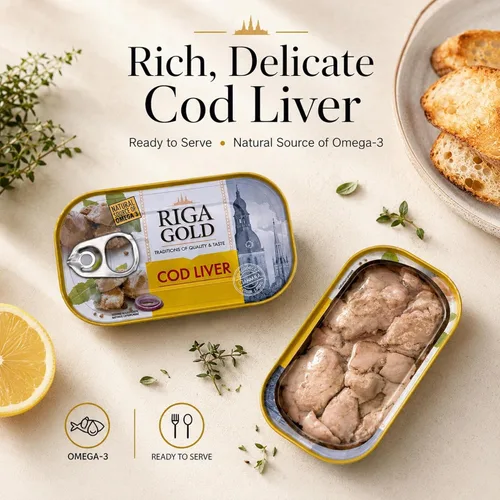Vista 4 de Riga Gold Hígado de bacalao en aceite propio 4.27 oz/ 121g de Islandia (paquete 3)