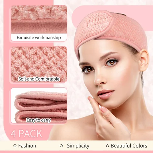 Vista 3 de Whaline Paquete de 4 diademas faciales de spa, bandas ajustables para el cabello, toalla suave para lavado facial, ducha, deportes, yoga