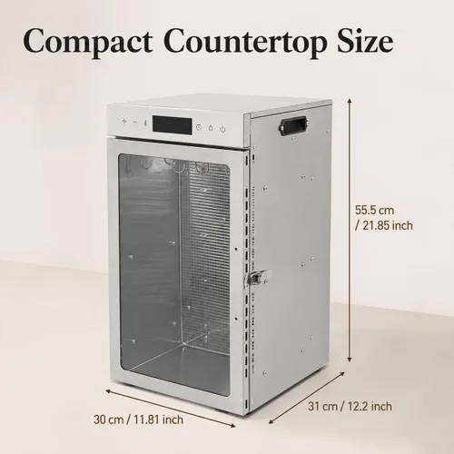 Vista 5 de Deshidratador de alimentos de acero inoxidable, gabinete de secado de caja Biltong de 800 W, capacidad de 24.5 cuartos de galón, temperatura