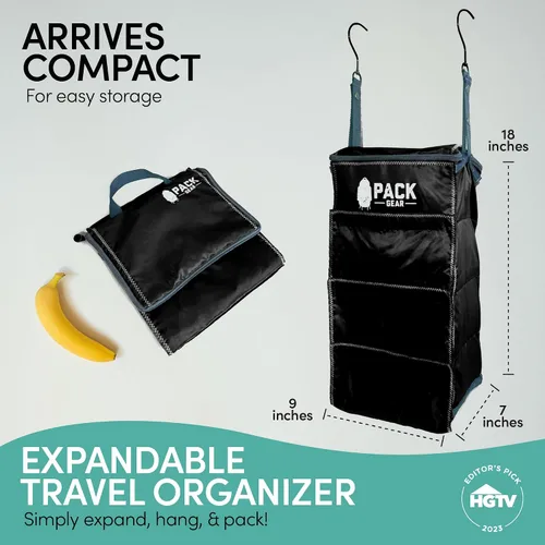 Vista 2 de Pack Gear Organizador colgante de maleta, cubos de embalaje plegables esenciales de viaje, paquete grande o equipaje de mano, organizador de estante