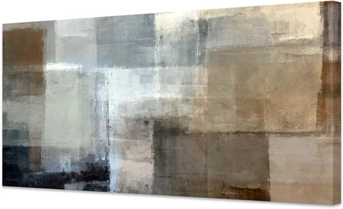 Vista 17 de Baisuart A61269 - Impresiones en lienzo de arte abstracto para pared, pinturas impresas en gris y marrón, lienzo estirado con marco de madera
