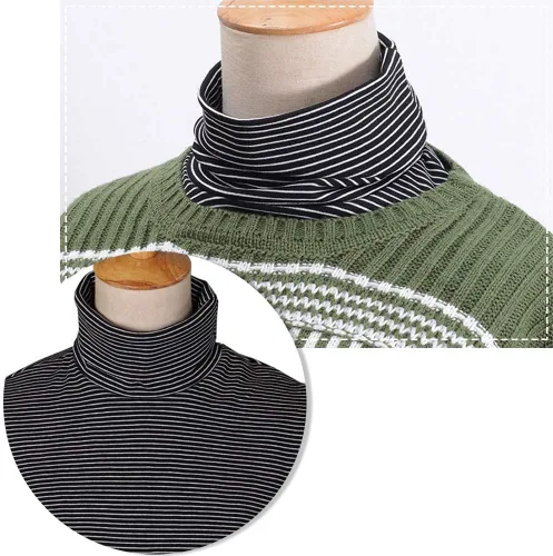 Vista 2 de Joyci - Pechera falsa femenina de cuello alto sólida o rayada exterior o con sudadera con capucha