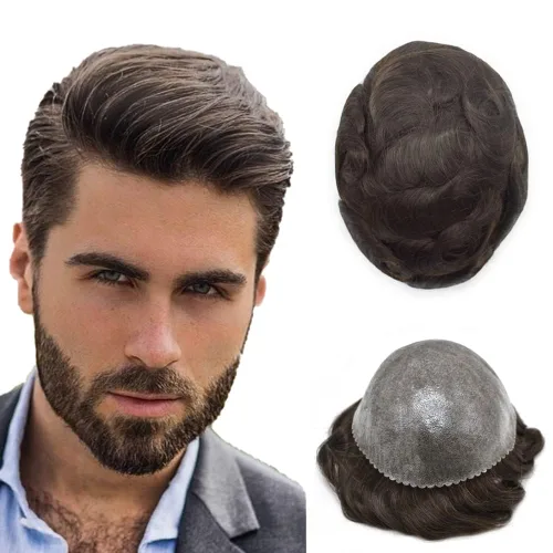 Vista 21 de Toupee for Men Hair Piece Real Human Hair Full Poly Skin Mens Toupee Mens Hair System Injected PU Hair System Invisible Hairpiece for