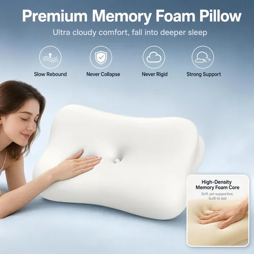 Vista 5 de Almohada cervical para aliviar el dolor de cuello, almohada cervical de espuma viscoelástica para dormir, almohada ergonómica para dormir de lado