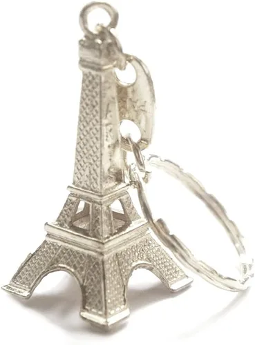 Vista 2 de Paquete de 12 llaveros de plata de la Torre Eiffel de París, llaveros de recuerdo franceses, plateado