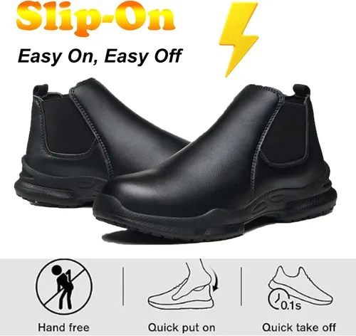 Vista 5 de PJZHJ Zapatos Antideslizantes para Hombres, Resistente al Aceite y al Agua, Zapatos de Chef Cómodos, Zapatos de Trabajo Antideslizantes para Cocina
