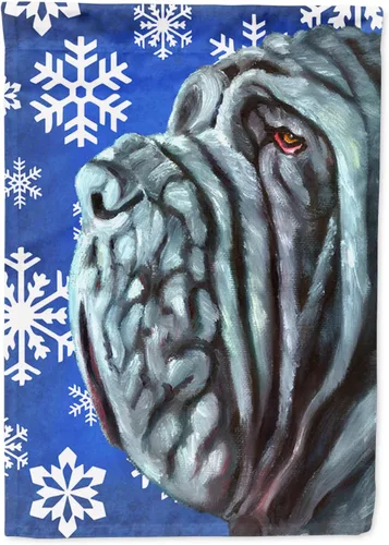 Vista 293 de Caroline's Treasures SC9374GF Bulldog English Snow flakes Holiday Garden Flag Buzón Bandera decorativa para patio exterior, patio, obras de arte