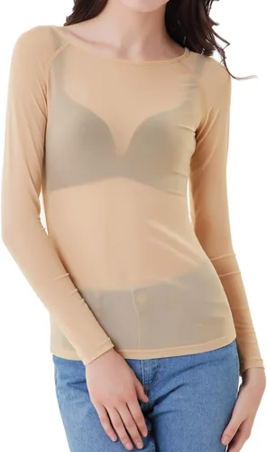 Vista 6 de Grace Karin - Blusa de manga larga de malla transparente para mujer