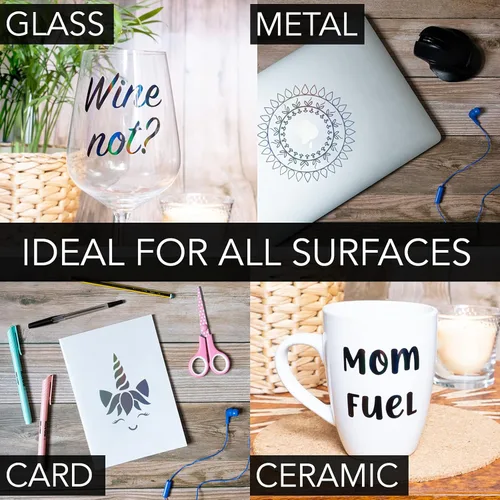 Vista 4 de Vinilo Metálico Negro Holográfico y Vinilo Oil Slick Permanente para Cricut Joy: [8PK, 5.5" x 12" pulgadas] Láminas Permanentes de Cromo Negro