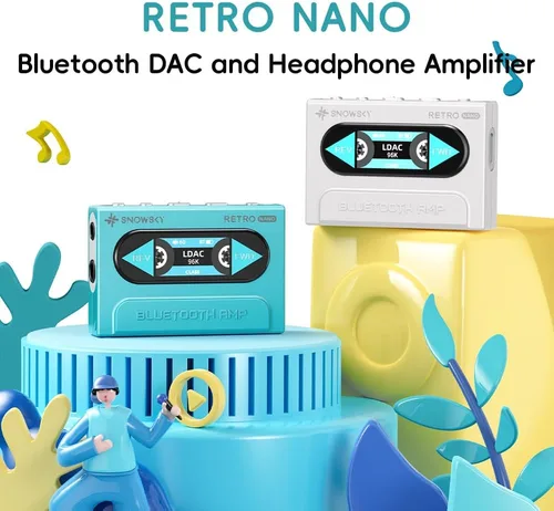 Vista 3 de FiiO/Snowsky Retro Nano Bluetooth USB DAC AMP con LDAC, aptX Adaptive, aptX LL (salida desequilibrada de 3.5mm y salida equilibrada de 4.4mm) (Azul)