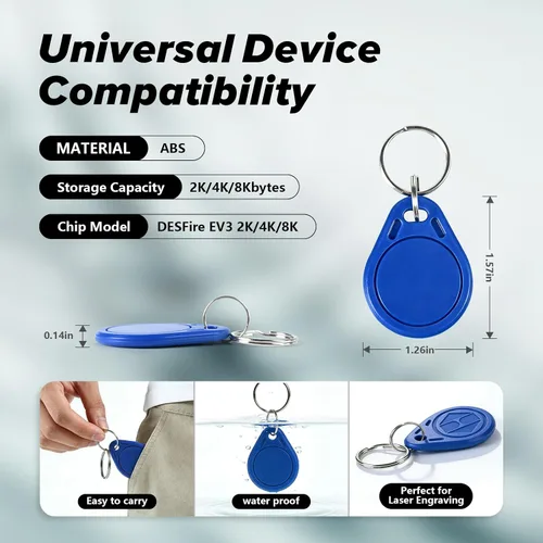 Vista 3 de Desfire EV3 2K Tag NFC Fob RFID Tag 13.56MHz para control de acceso (5 piezas)