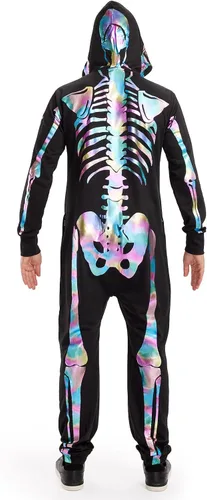 Vista 9 de Tipsy Elves Vestido ajustado de manga larga con esqueleto de Halloween para mujer Front and Back Print, Mesh Eyehole Hood, Hidden Front Zipper