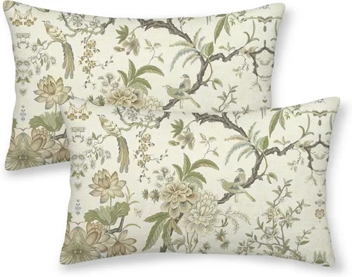 Vista 39 de CXMEIFLY Juego de 2 fundas de almohada de hojas florales de primavera de 16 x 16 pulgadas, para decoración de flores chinoiserie, almohadas