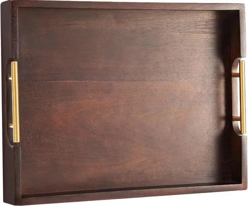 Vista 10 de Joy&Grace Bandeja otomana para sala de estar, bandeja grande de madera de acacia con asas para mesa de café, desayuno en la cama, cena de comida