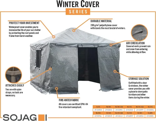 Vista 9 de Sojag Cubierta de invierno para cenadores, accesorio impermeable de 8 x 8 pies con puerta enrollable y paneles ventilados, almacenamiento al aire