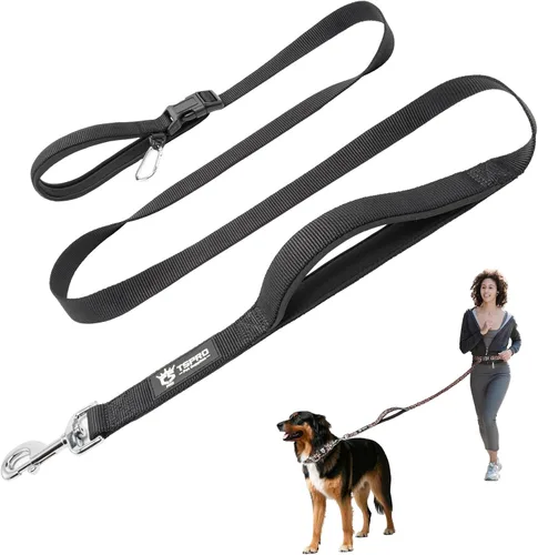 Vista 26 de TSPRO Correa táctica para perro, manos libres, resistente, ajustable, con mango acolchado y cierre de seguridad de metal para caminar, correr Azul