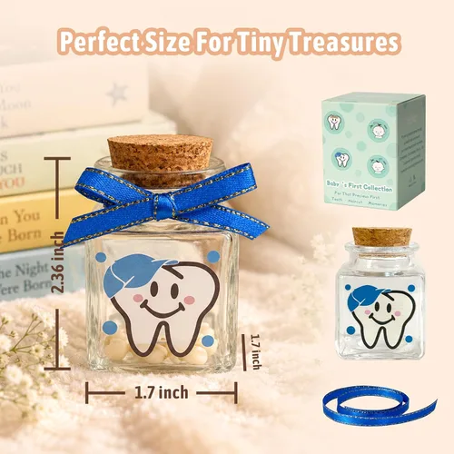 Vista 5 de Caja de dientes de bebé, caja de hadas de dientes para dientes perdidos, soportes de dientes de vidrio para niños, caja de recuerdo de primeros