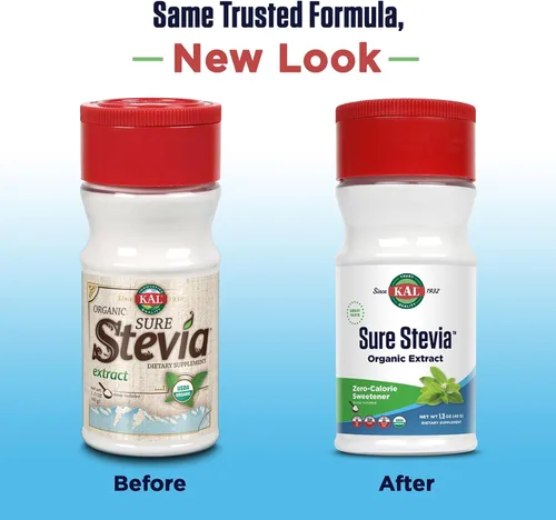 Vista 2 de KAL Extracto de Stevia Sure, polvo de stevia orgánico, bajo en carbohidratos, edulcorante cero calorías, apto para keto, gran sabor, bajo glucémico