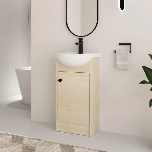Vista 20 de Tocador de baño pequeño de 16 pulgadas con lavabo, tocador de baño independiente de 16" para espacios pequeños, gabinete de madera contrachapada
