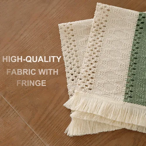 Vista 5 de Juego de 4 manteles individuales verdes de macramé para decoración de mesa con flecos, manteles individuales tejidos de arpillera natural para mesa